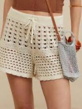 Aerie Cream Crochet Drawstring Shorts Boho Beach XXL